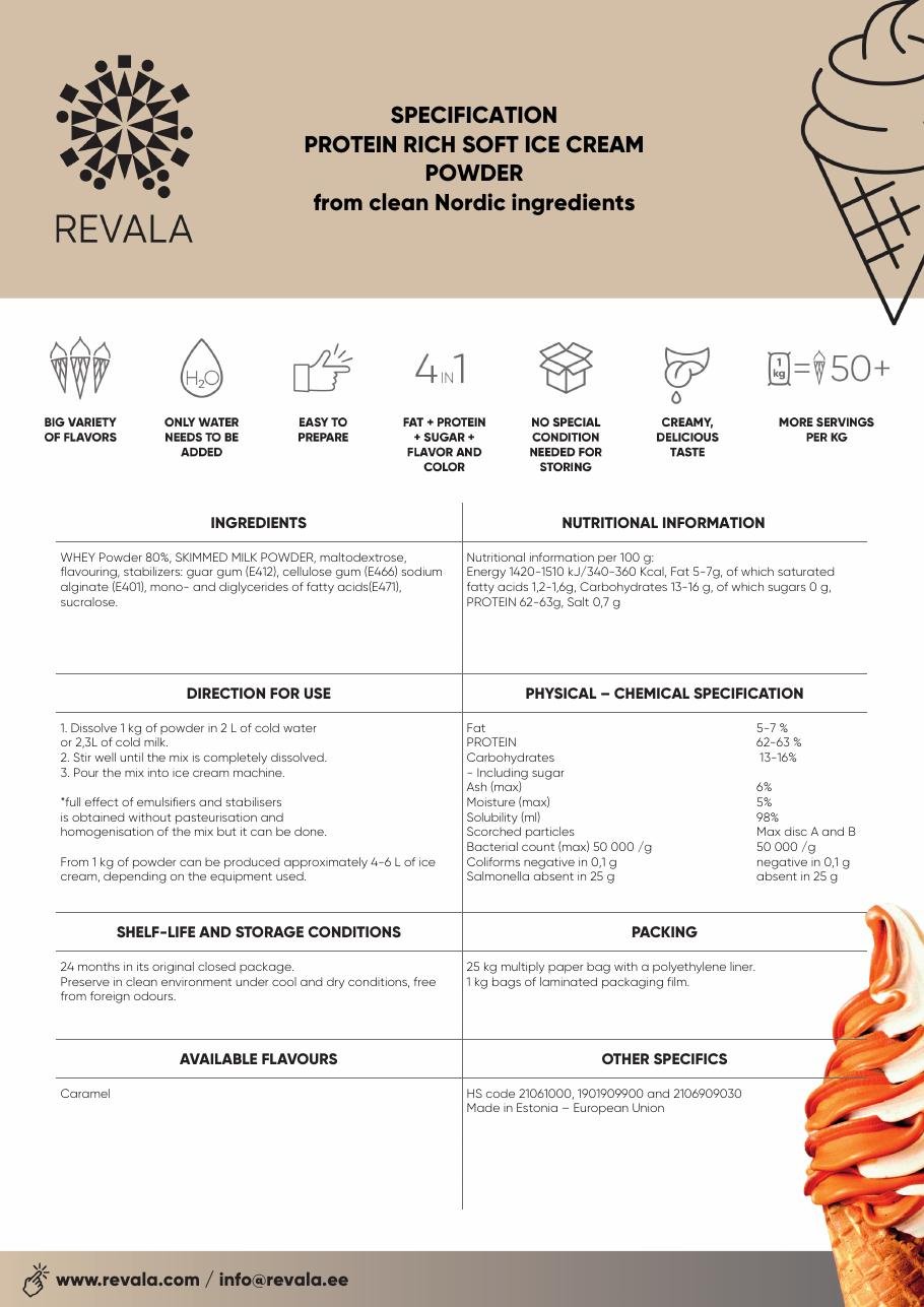 Protein rich soft ice cream powder specification